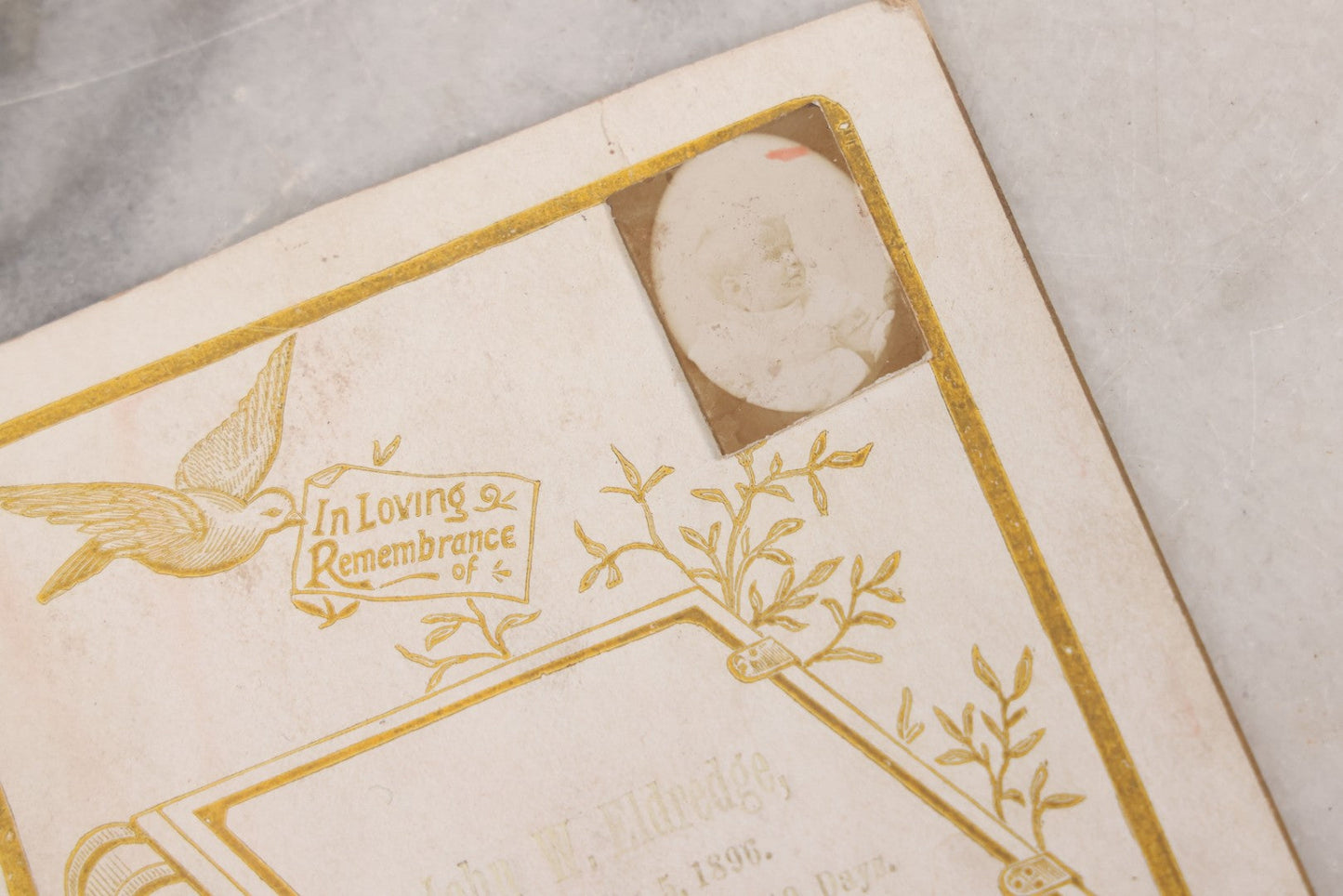 Lot 042 - Grouping Of Three Antique Cabinet Card Memorial Remembrance Cards For John W. Eldredge (Died August 5,1896, Aged 2 Years, With Photo), George W. Curtis (Died June 21, 1892, Aged 73 Years), And Henry Miller (Died January 24, 1923)