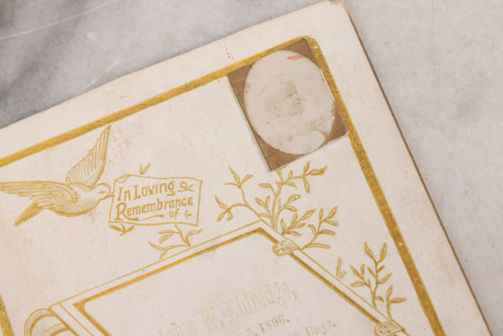 Lot 042 - Grouping Of Three Antique Cabinet Card Memorial Remembrance Cards For John W. Eldredge (Died August 5,1896, Aged 2 Years, With Photo), George W. Curtis (Died June 21, 1892, Aged 73 Years), And Henry Miller (Died January 24, 1923)