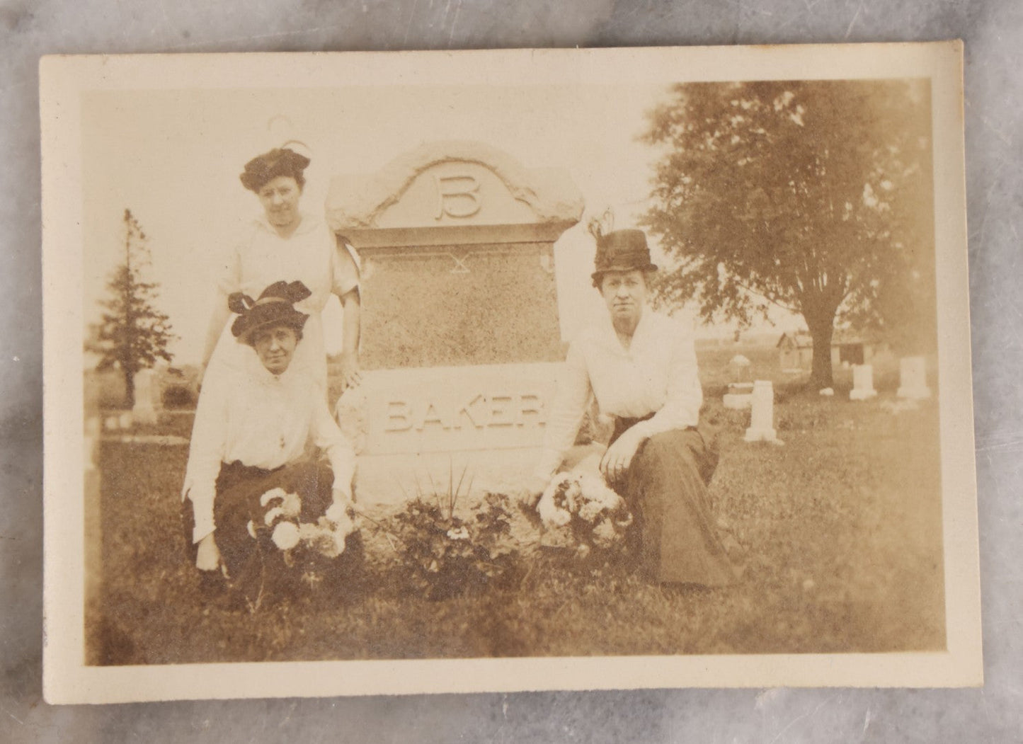 Lot 045 - Grouping Of Six Pieces Of Vintage Funeral Ephemera Including Five Snapshots Of Funeral Flowers, Casket, Graves, Priest, And Thank You Letter For "Your Kind Expression Of Sympathy"
