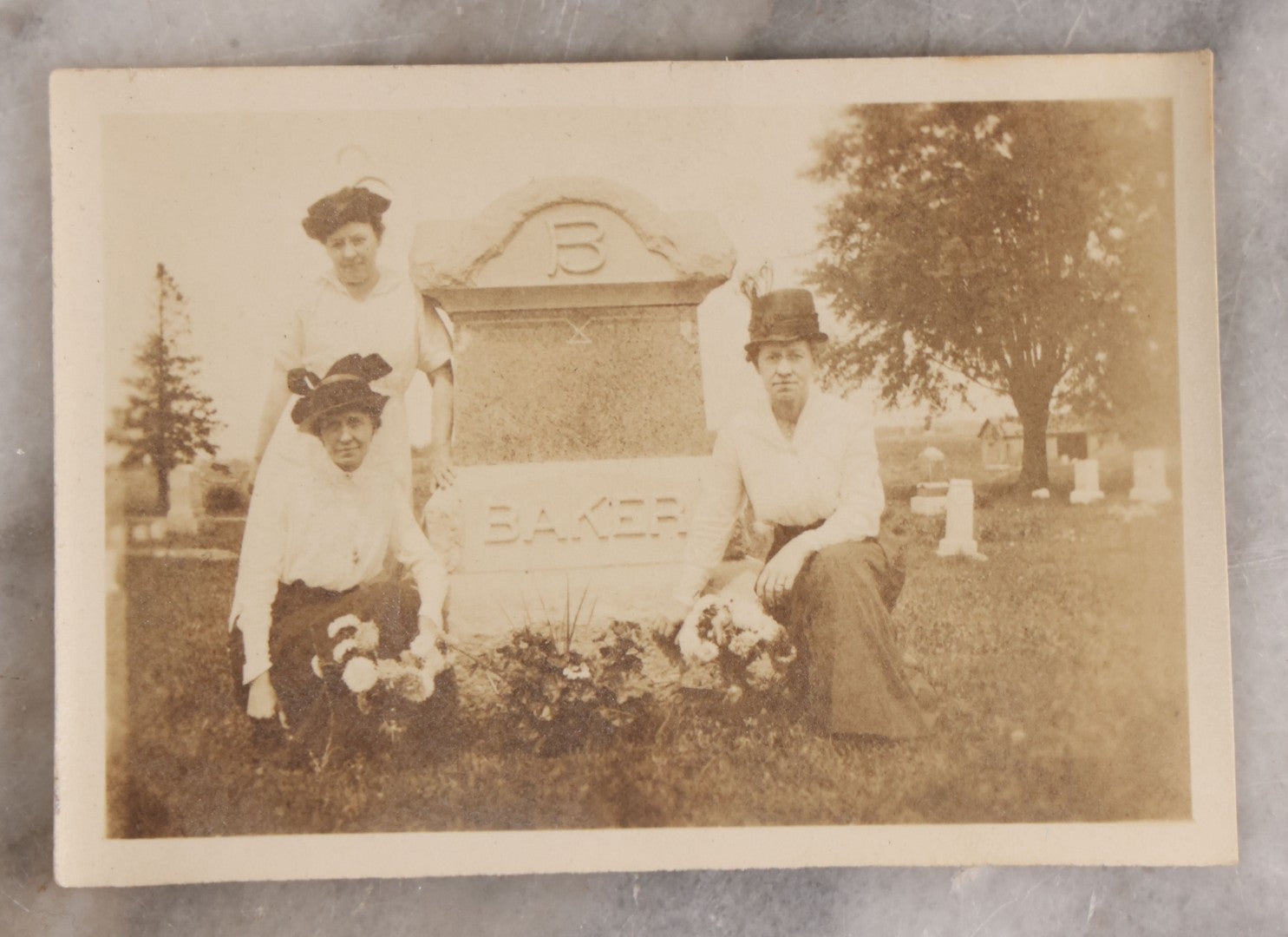 Lot 045 - Grouping Of Six Pieces Of Vintage Funeral Ephemera Including Five Snapshots Of Funeral Flowers, Casket, Graves, Priest, And Thank You Letter For "Your Kind Expression Of Sympathy"
