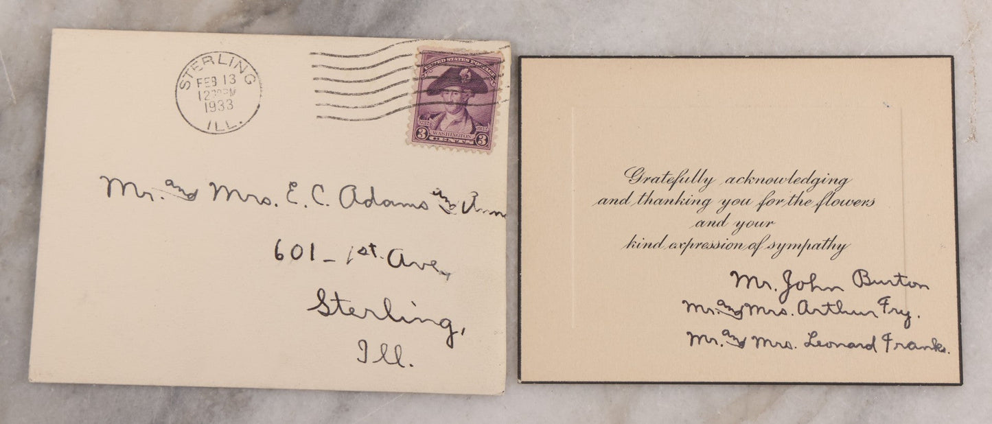 Lot 045 - Grouping Of Six Pieces Of Vintage Funeral Ephemera Including Five Snapshots Of Funeral Flowers, Casket, Graves, Priest, And Thank You Letter For "Your Kind Expression Of Sympathy"