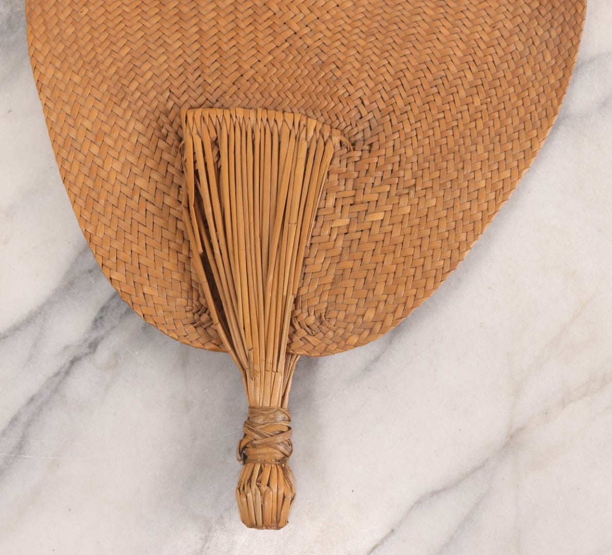 Lot 046 - Antique Woven Cane Advertising Funeral Fan, Compliments Of Kuehner Bros. Funeral Chapel