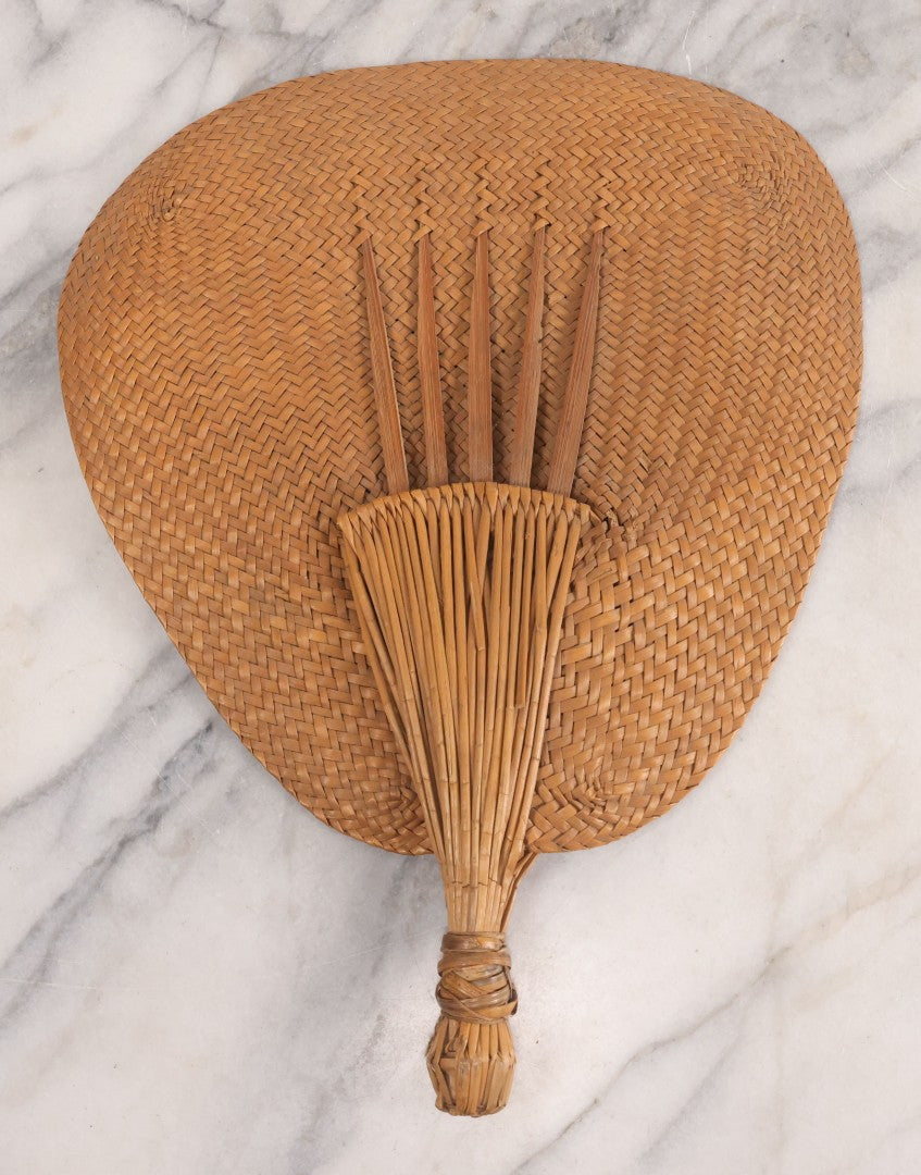 Lot 046 - Antique Woven Cane Advertising Funeral Fan, Compliments Of Kuehner Bros. Funeral Chapel