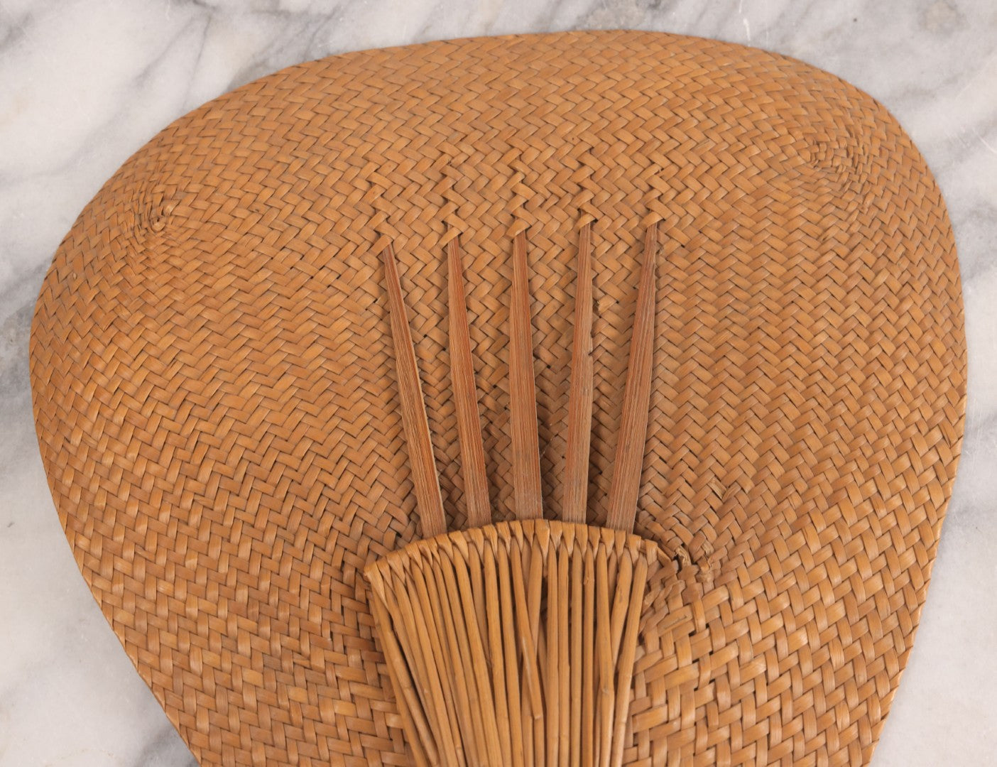 Lot 046 - Antique Woven Cane Advertising Funeral Fan, Compliments Of Kuehner Bros. Funeral Chapel