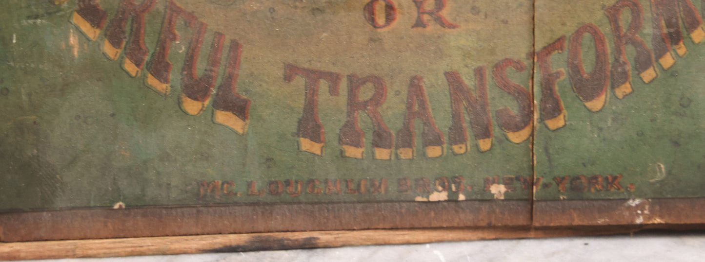 Lot 047 - Antique Lithographed Wooden Toy Box For "The Magic Mirror Or Wonderful Transformations" With Fairy Princess And Prince Characters, By Mcloughlin Bros., New York, Empty