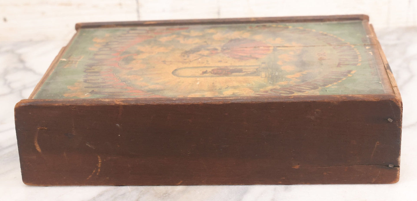 Lot 047 - Antique Lithographed Wooden Toy Box For "The Magic Mirror Or Wonderful Transformations" With Fairy Princess And Prince Characters, By Mcloughlin Bros., New York, Empty