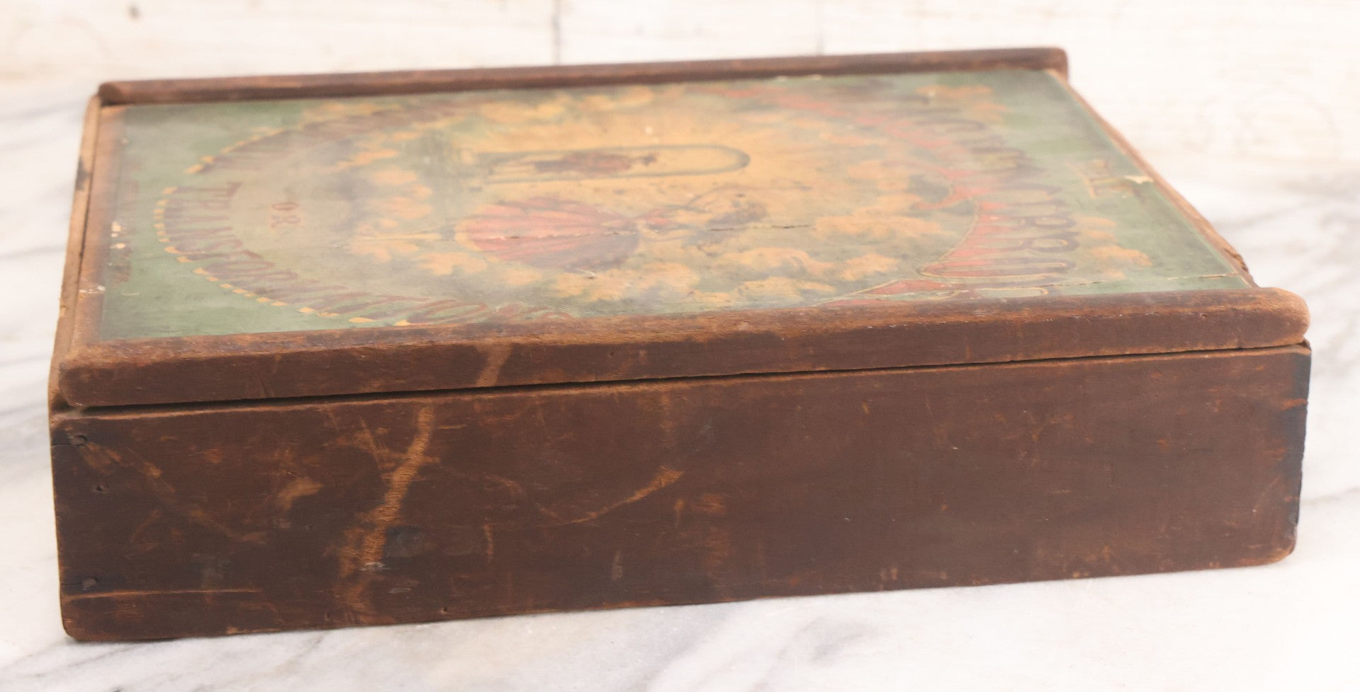 Lot 047 - Antique Lithographed Wooden Toy Box For "The Magic Mirror Or Wonderful Transformations" With Fairy Princess And Prince Characters, By Mcloughlin Bros., New York, Empty