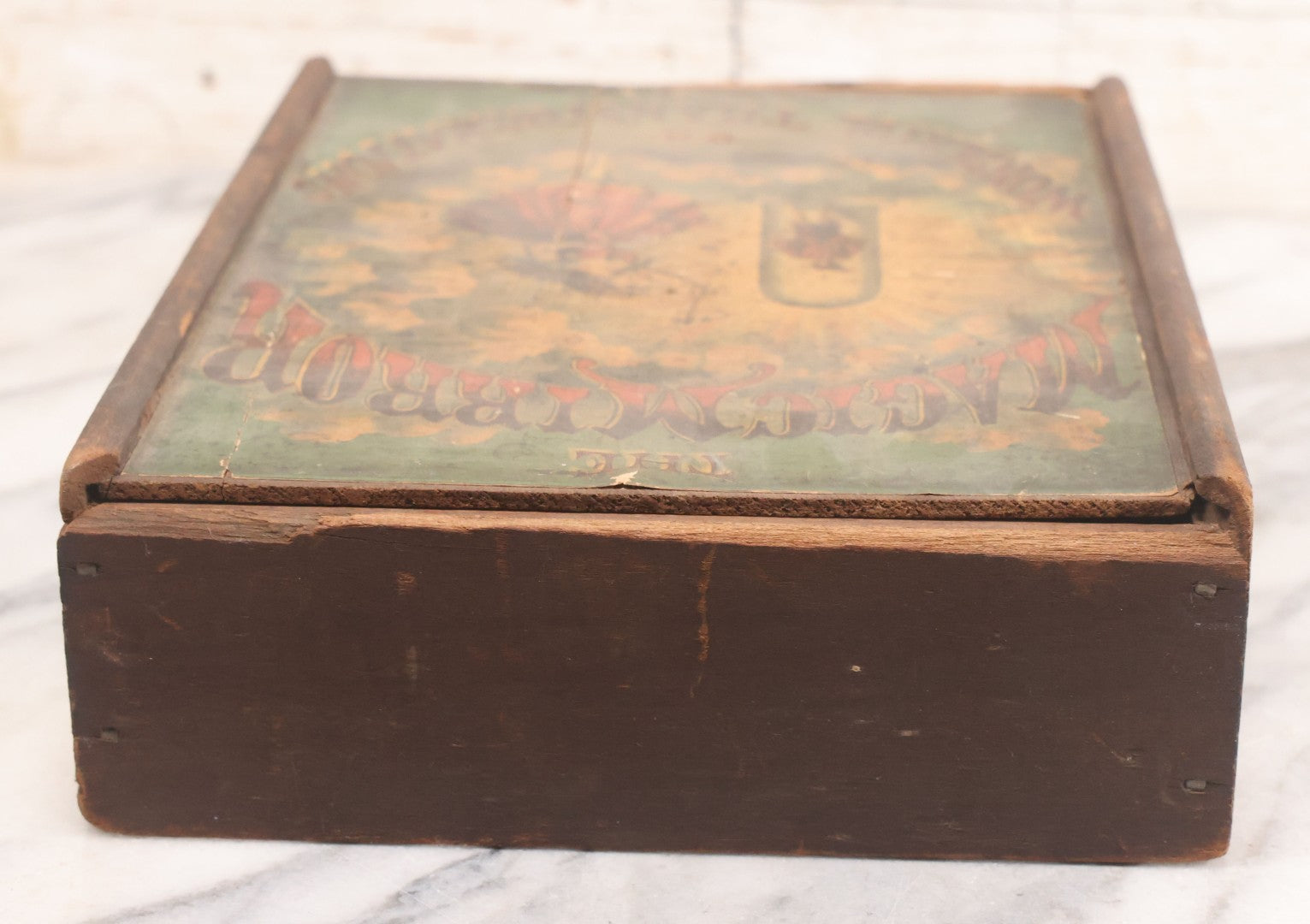 Lot 047 - Antique Lithographed Wooden Toy Box For "The Magic Mirror Or Wonderful Transformations" With Fairy Princess And Prince Characters, By Mcloughlin Bros., New York, Empty