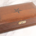 Lot 048 - Antique Finger Jointed Wooden Box With Two-Toned Inlaid Five-Pointed Star On Lid, Metal Sliding Latch, Brown Velvet Interior