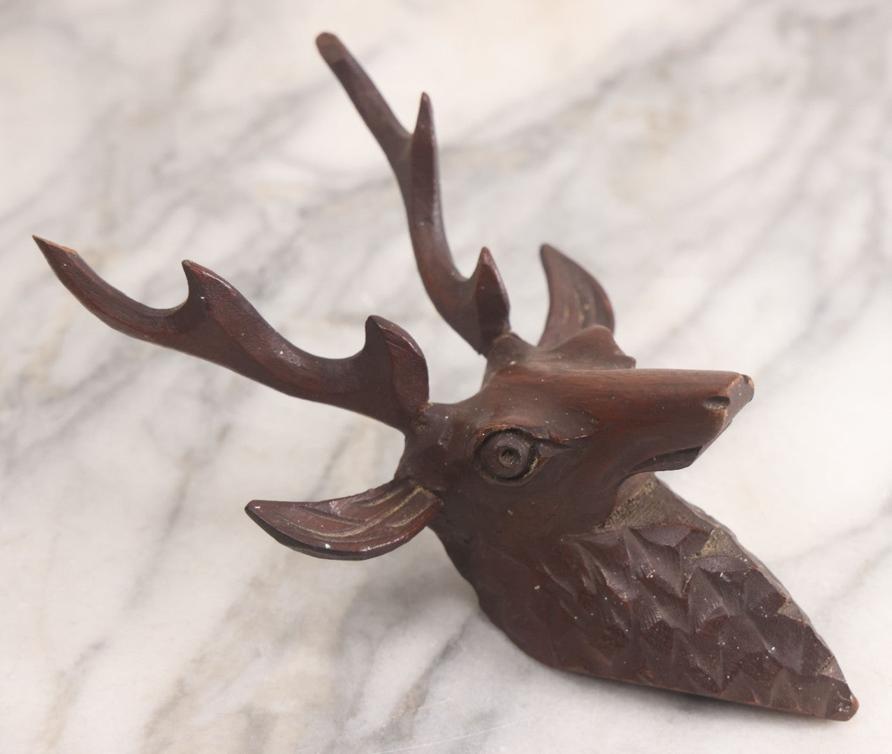 Lot 050 - Antique Black Forest Carved Wooden Figural Stag Deer Head, Furniture Or Clock Remnant, As Found