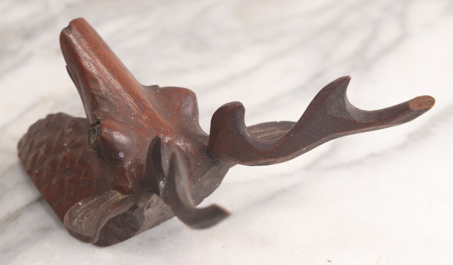 Lot 050 - Antique Black Forest Carved Wooden Figural Stag Deer Head, Furniture Or Clock Remnant, As Found