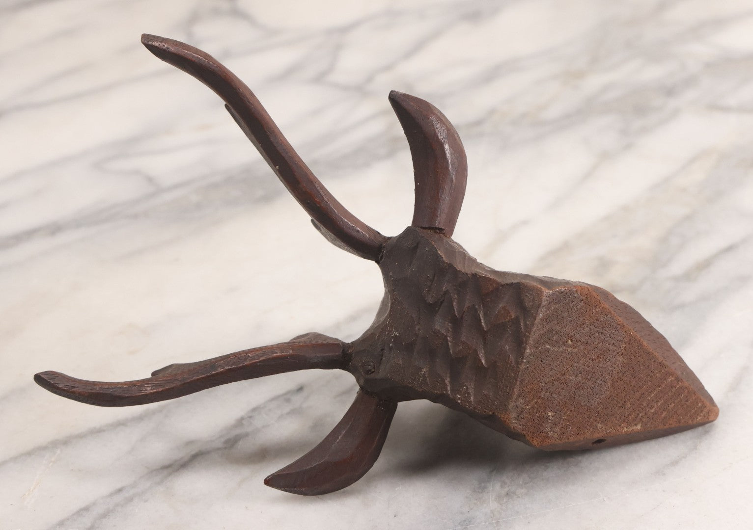 Lot 050 - Antique Black Forest Carved Wooden Figural Stag Deer Head, Furniture Or Clock Remnant, As Found