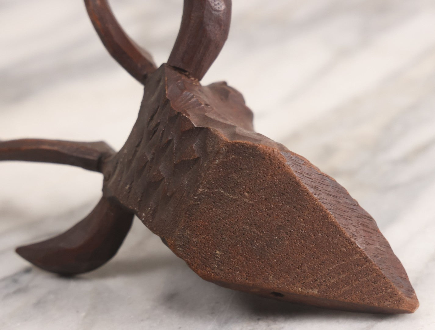 Lot 050 - Antique Black Forest Carved Wooden Figural Stag Deer Head, Furniture Or Clock Remnant, As Found