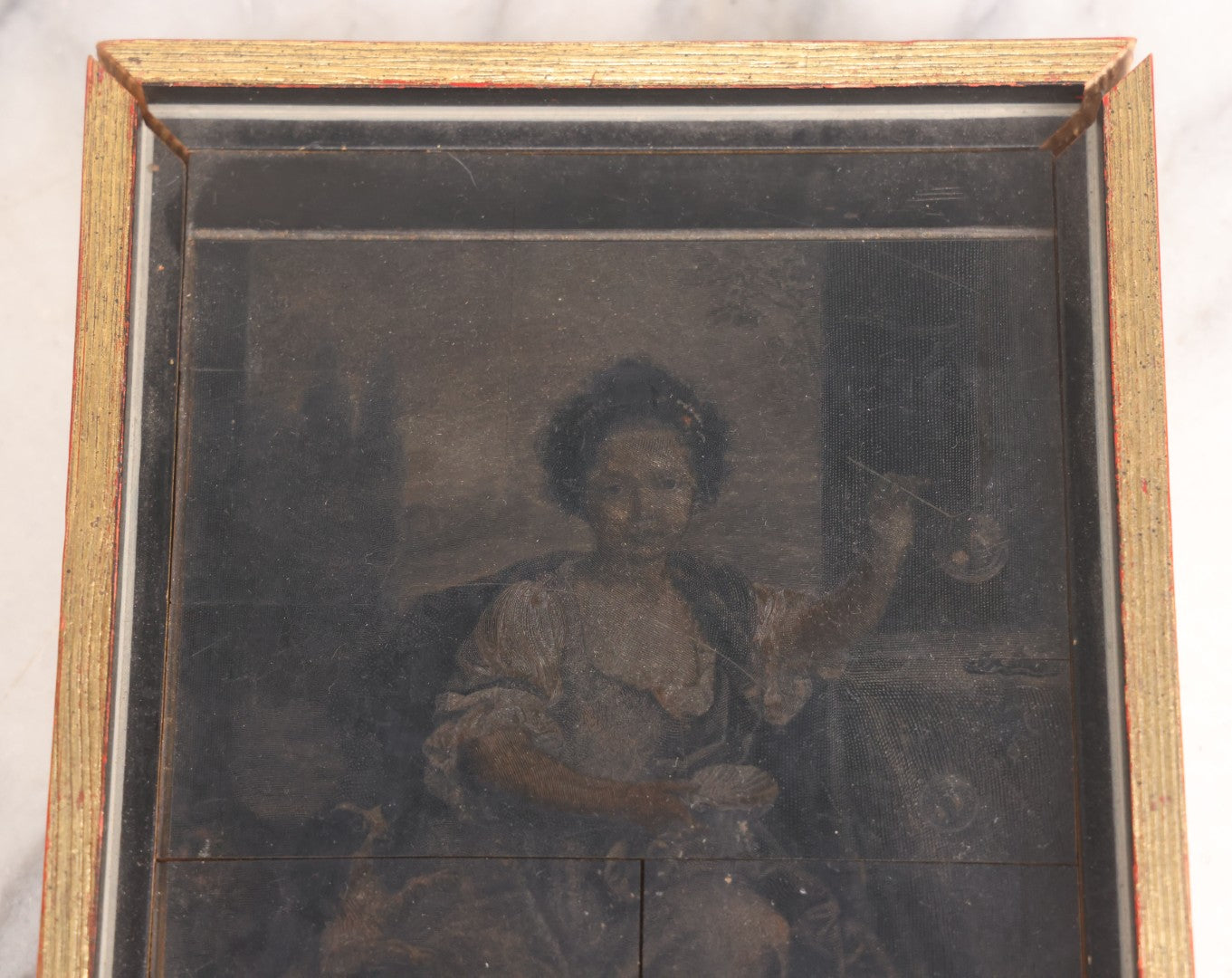 Lot 051 - Antique Original Engraved Wood Printing Block By Timothy Cole (American, 1852-1931) After Sir William Beechey (1753-1839), Girl Playing With Bubbles With Dog, Artist Signed Lower Left And On Verso, With Provenance And Print, In Custom Frame