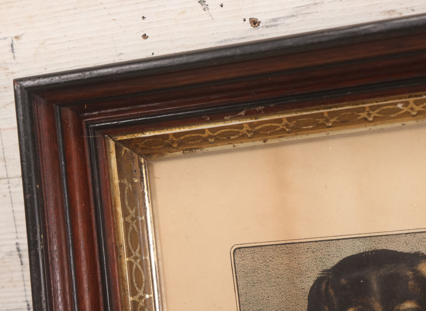 Lot 053 - Antique Hand Colored Lithograph Of Three Puppies, Titled "The Playful Family," Published By Currier And Ives, New York, In Deep Double Frame, 20-1/8" x 16-1/8"