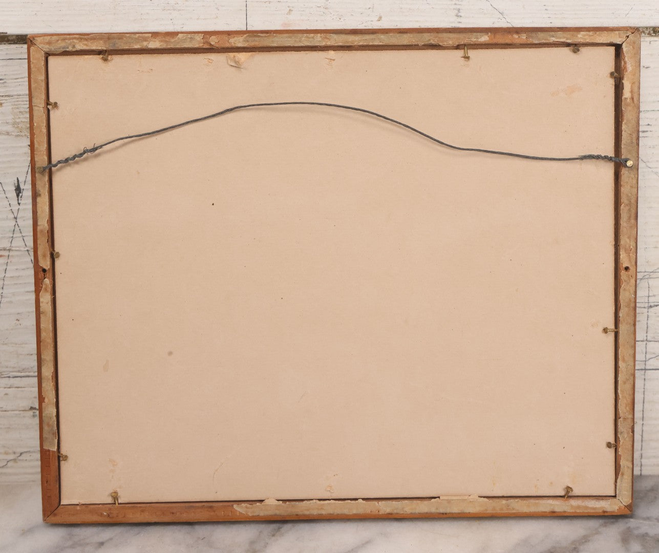 Lot 055 - Antique Green Tinted Black And White Photograph Of Two Boys Posing With Their Yellow Labrador Retriever Dog In The Woods, In Frame, 10-5/8" x 8-3/4"