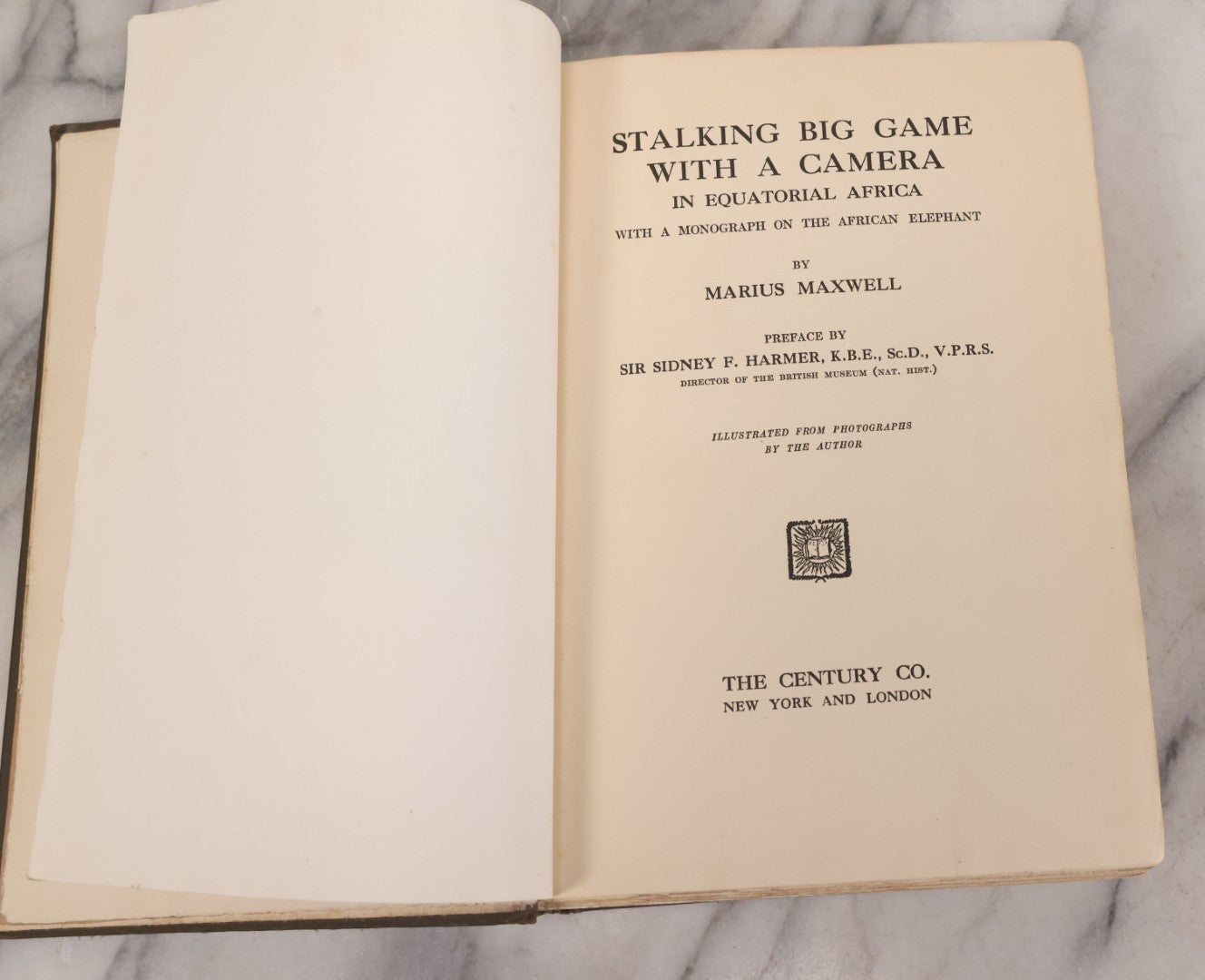 Lot 063 - "Stalking Big Game With A Camera In Equatorial Africa With A Monograph On The African Elephant" Antique Book By Marius Maxwell, Illustrated From Photographs By The Author, The Century Co., New York & London, 1924, First U.S. Edition