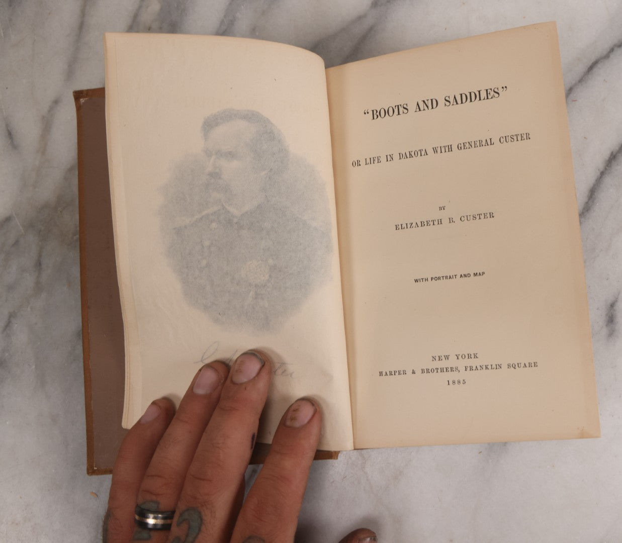 Lot 068 - "Boots And Saddles, Or Life In Dakota With General Custer" Antique Book By Elizabeth B. Custer, Widow Of General George Armstrong Custer, With Portrait And Map, Harper & Brothers, Publishers, New York, 1885