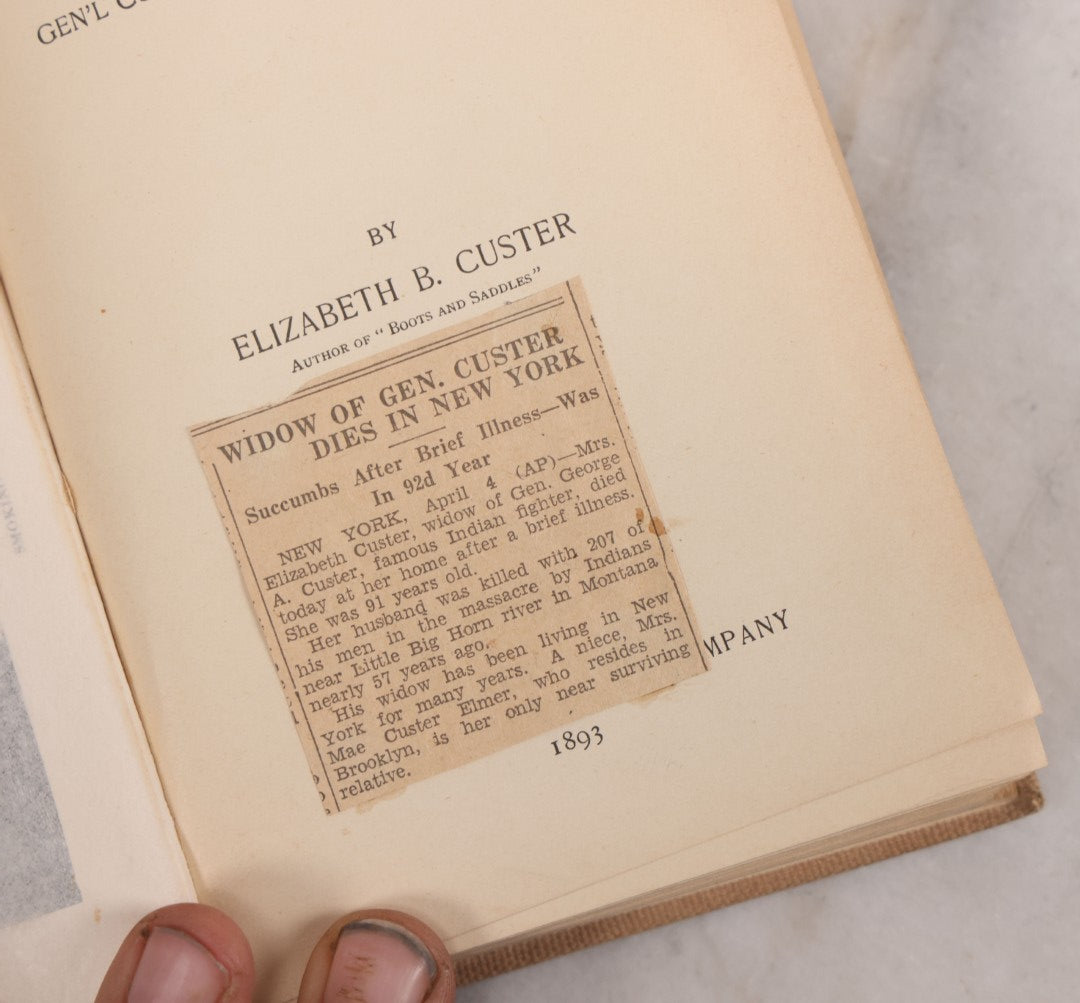 Lot 070 - "Tenting On The Plains, Or General Custer In Kansas And Texas" Antique Book By Elizabeth B. Custer, Widow Of General George Armstrong Custer, With Mrs. Custer's Obituary, Illustrated, Charles L. Webster & Co., Publishers, 1893