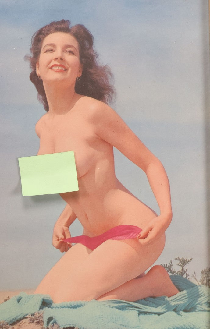 Lot 076 - Vintage Nude Woman Photo Pin-Up 1953 Calendar, "Sand Dunes," Advertisement For Phil's Amoco Station, Cambridge, Massachusetts, In Frame, 11-3/4" x 21-3/8"