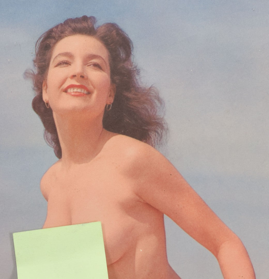 Lot 076 - Vintage Nude Woman Photo Pin-Up 1953 Calendar, "Sand Dunes," Advertisement For Phil's Amoco Station, Cambridge, Massachusetts, In Frame, 11-3/4" x 21-3/8"
