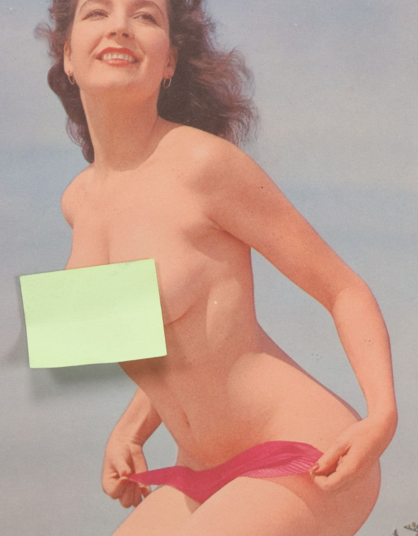 Lot 076 - Vintage Nude Woman Photo Pin-Up 1953 Calendar, "Sand Dunes," Advertisement For Phil's Amoco Station, Cambridge, Massachusetts, In Frame, 11-3/4" x 21-3/8"