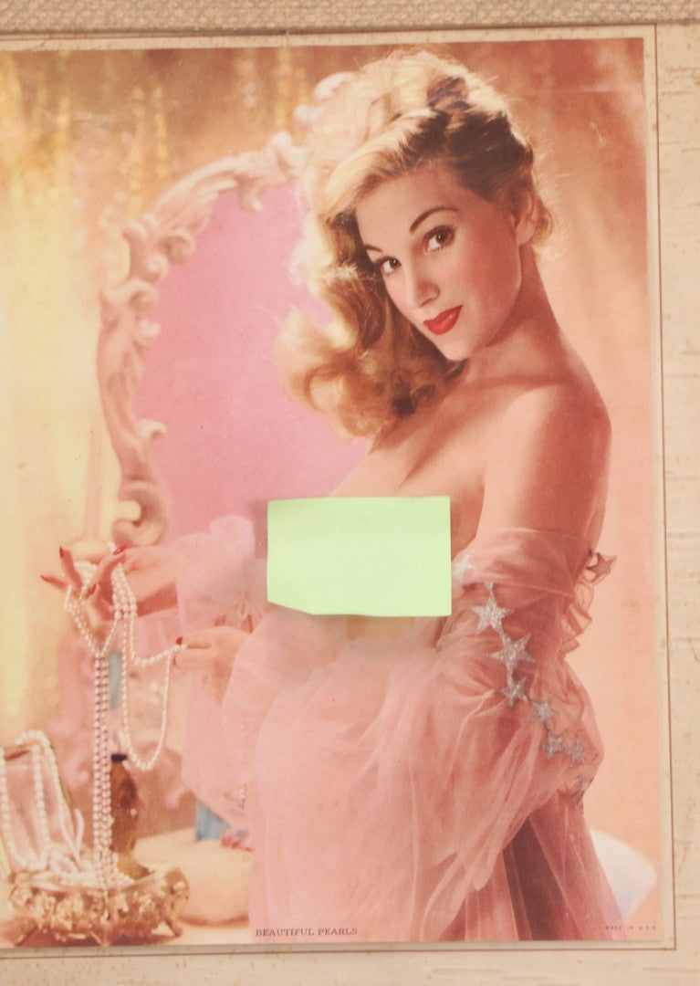 Lot 077 - Vintage Nude Woman Photo Pin-Up 1953 Calendar, "Beautiful Pearls," Advertisement For Joe's Bowling Alleys, Ware, Massachusetts, In Frame, 16" x 20"