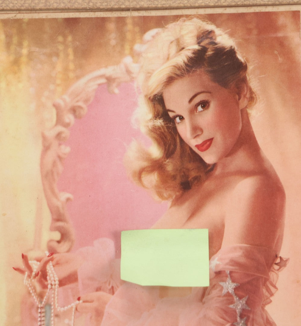 Lot 077 - Vintage Nude Woman Photo Pin-Up 1953 Calendar, "Beautiful Pearls," Advertisement For Joe's Bowling Alleys, Ware, Massachusetts, In Frame, 16" x 20"