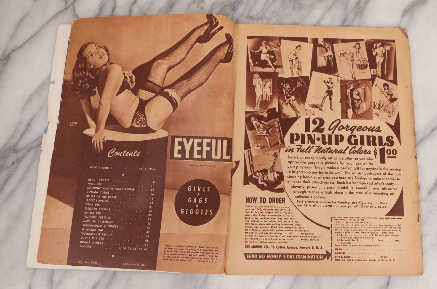 Lot 078 - Vintage Pin-Up Men's Magazine, "Eyeful: Gals, Gags, Giggles," Winter 1945-1946, Cover Illustrated By Billy Devorss