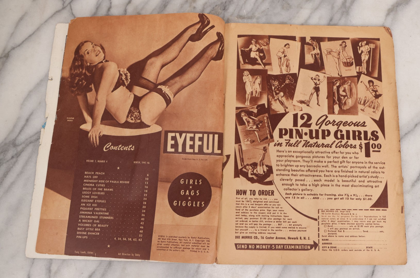 Lot 078 - Vintage Pin-Up Men's Magazine, "Eyeful: Gals, Gags, Giggles," Winter 1945-1946, Cover Illustrated By Billy Devorss