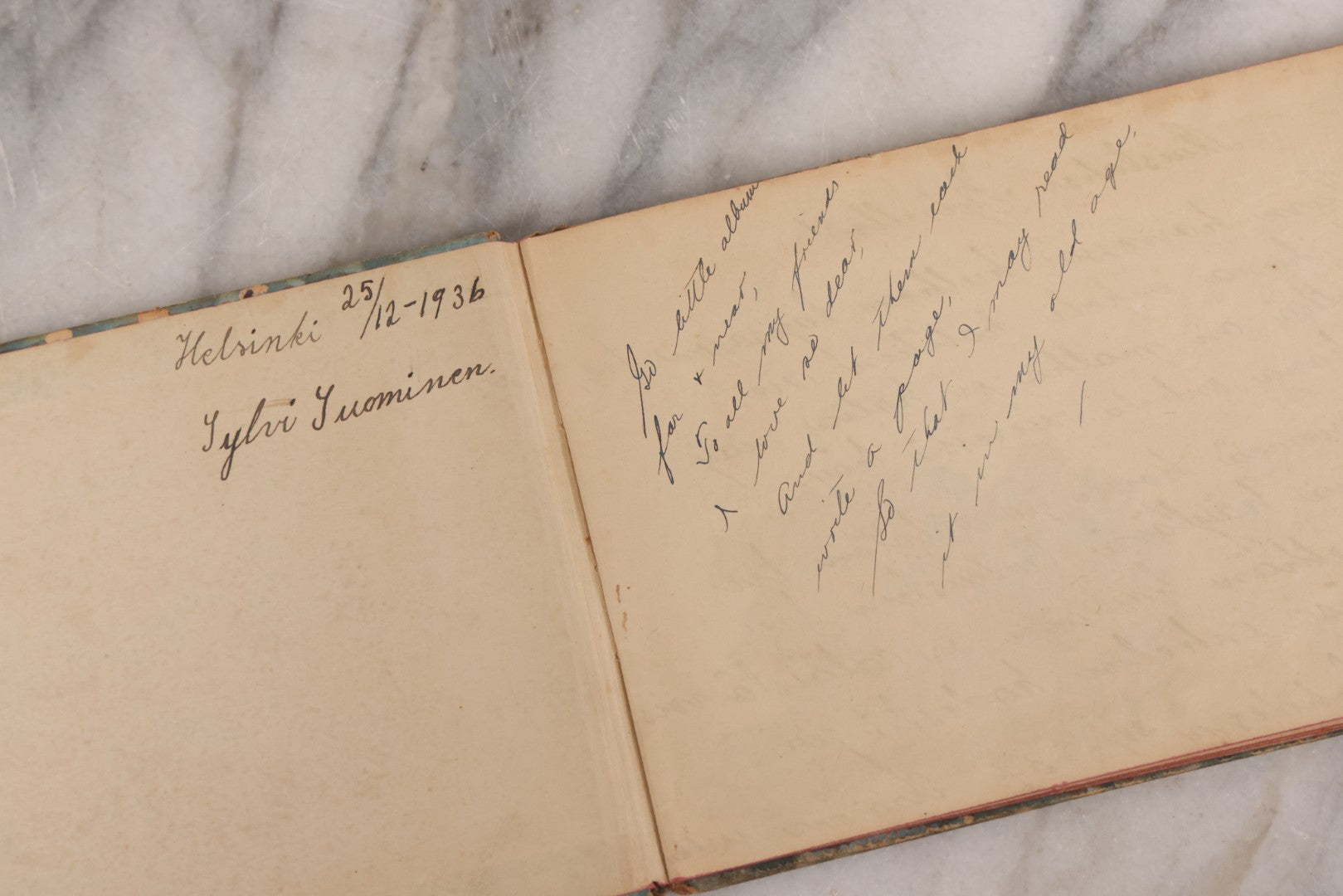 Lot 081 - Pair Of Vintage Finnish Ephemera Booklets Having Belonged To Sylvia "Sylvi" Sofia Suominen (1917 - 2010) Including Autograph And Scrapbook Album Given On Christmas 1936 In Helsinki, Finland And "Song And Story" Homework School Notebook