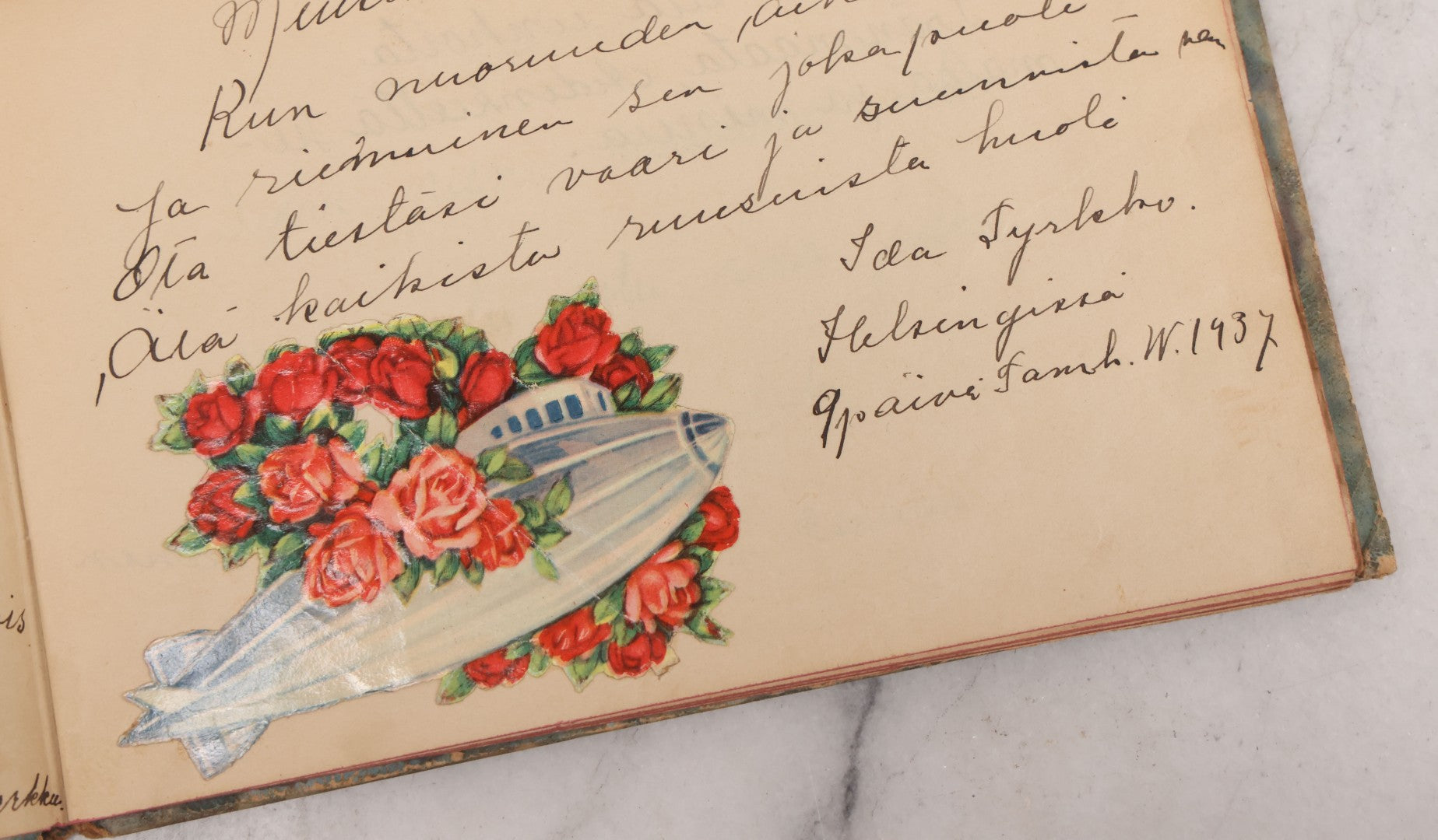 Lot 081 - Pair Of Vintage Finnish Ephemera Booklets Having Belonged To Sylvia "Sylvi" Sofia Suominen (1917 - 2010) Including Autograph And Scrapbook Album Given On Christmas 1936 In Helsinki, Finland And "Song And Story" Homework School Notebook