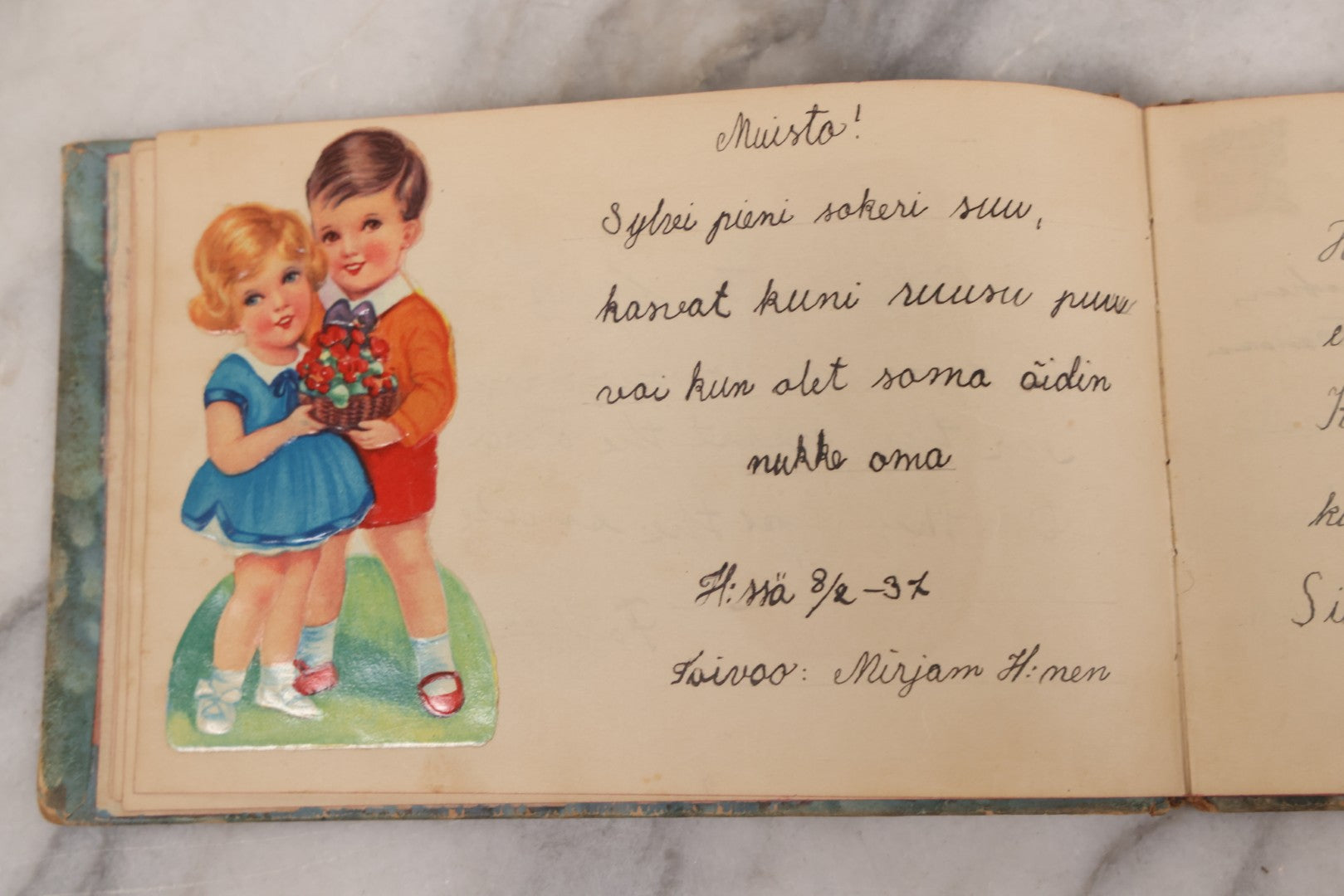 Lot 081 - Pair Of Vintage Finnish Ephemera Booklets Having Belonged To Sylvia "Sylvi" Sofia Suominen (1917 - 2010) Including Autograph And Scrapbook Album Given On Christmas 1936 In Helsinki, Finland And "Song And Story" Homework School Notebook