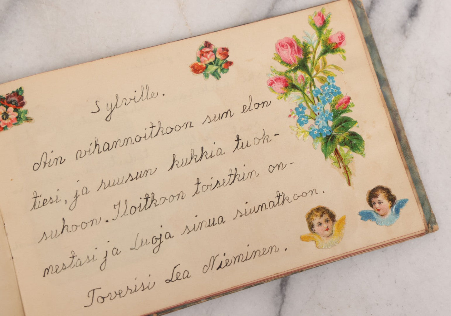 Lot 081 - Pair Of Vintage Finnish Ephemera Booklets Having Belonged To Sylvia "Sylvi" Sofia Suominen (1917 - 2010) Including Autograph And Scrapbook Album Given On Christmas 1936 In Helsinki, Finland And "Song And Story" Homework School Notebook
