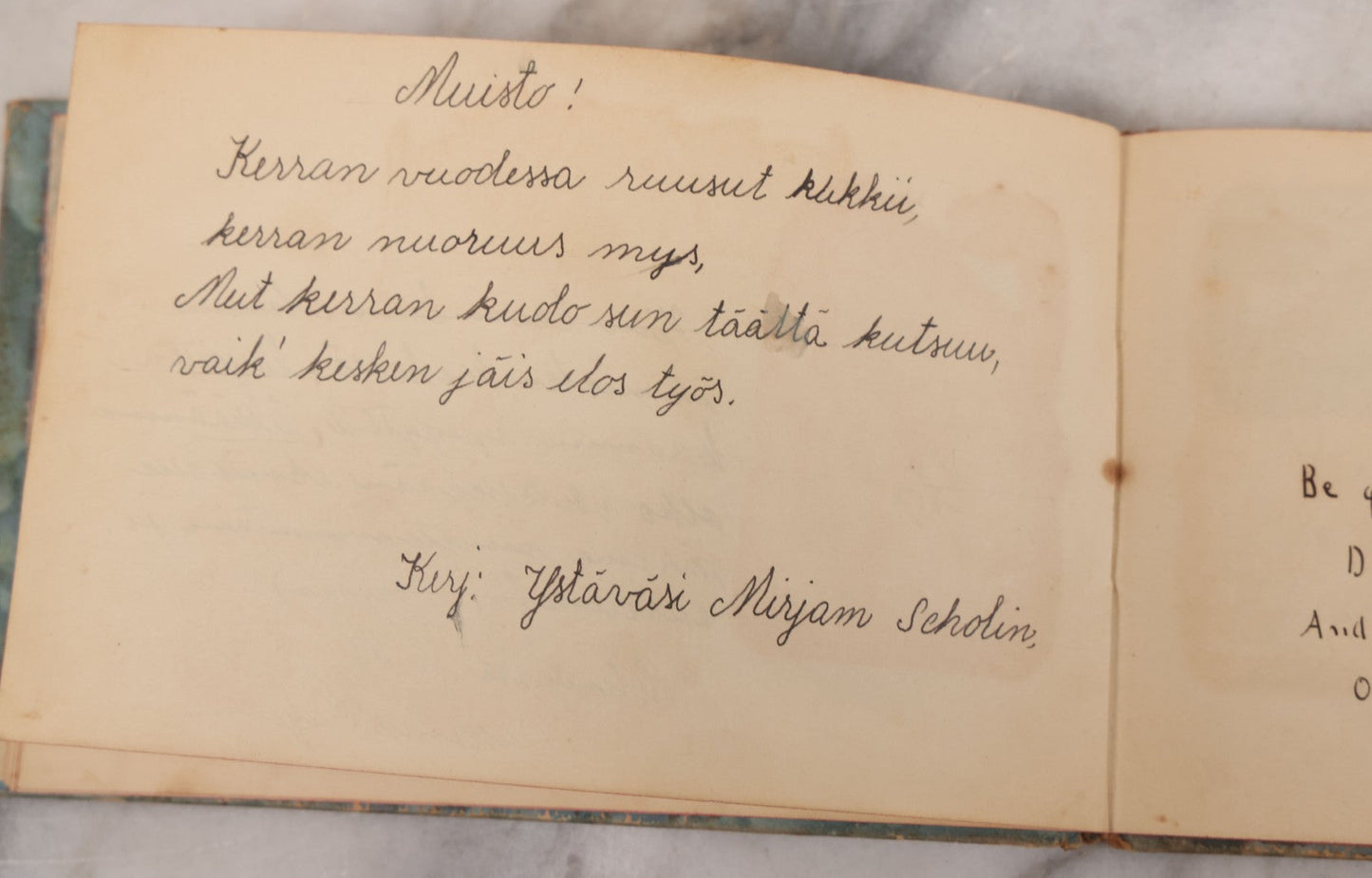 Lot 081 - Pair Of Vintage Finnish Ephemera Booklets Having Belonged To Sylvia "Sylvi" Sofia Suominen (1917 - 2010) Including Autograph And Scrapbook Album Given On Christmas 1936 In Helsinki, Finland And "Song And Story" Homework School Notebook