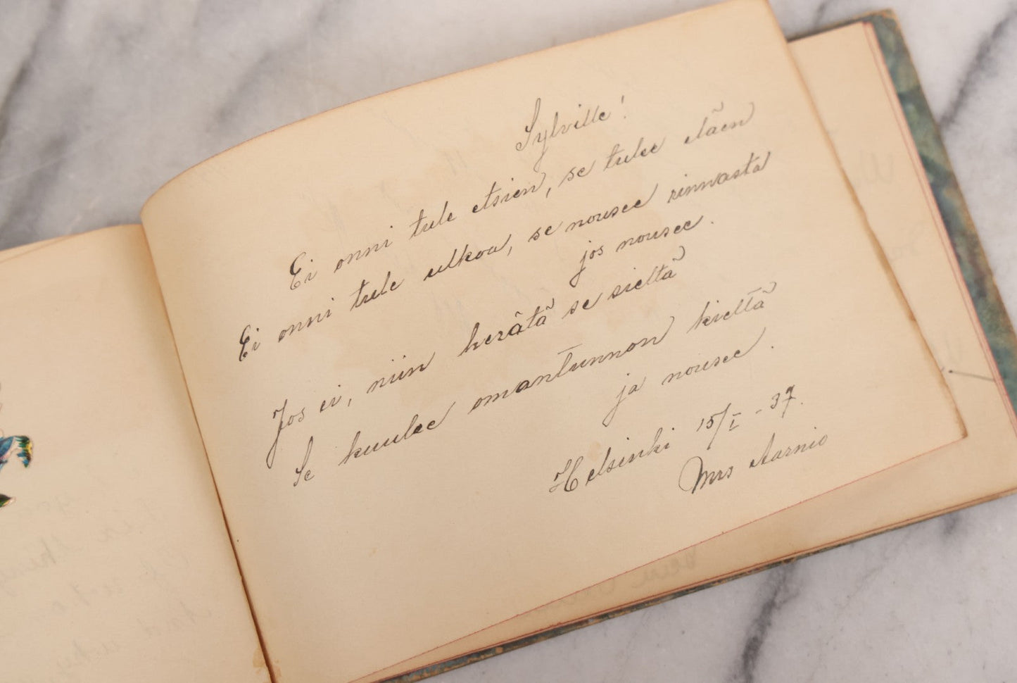 Lot 081 - Pair Of Vintage Finnish Ephemera Booklets Having Belonged To Sylvia "Sylvi" Sofia Suominen (1917 - 2010) Including Autograph And Scrapbook Album Given On Christmas 1936 In Helsinki, Finland And "Song And Story" Homework School Notebook