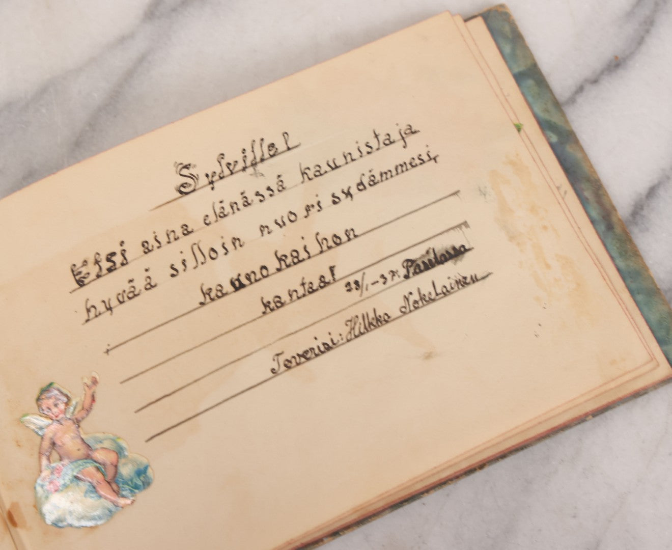 Lot 081 - Pair Of Vintage Finnish Ephemera Booklets Having Belonged To Sylvia "Sylvi" Sofia Suominen (1917 - 2010) Including Autograph And Scrapbook Album Given On Christmas 1936 In Helsinki, Finland And "Song And Story" Homework School Notebook