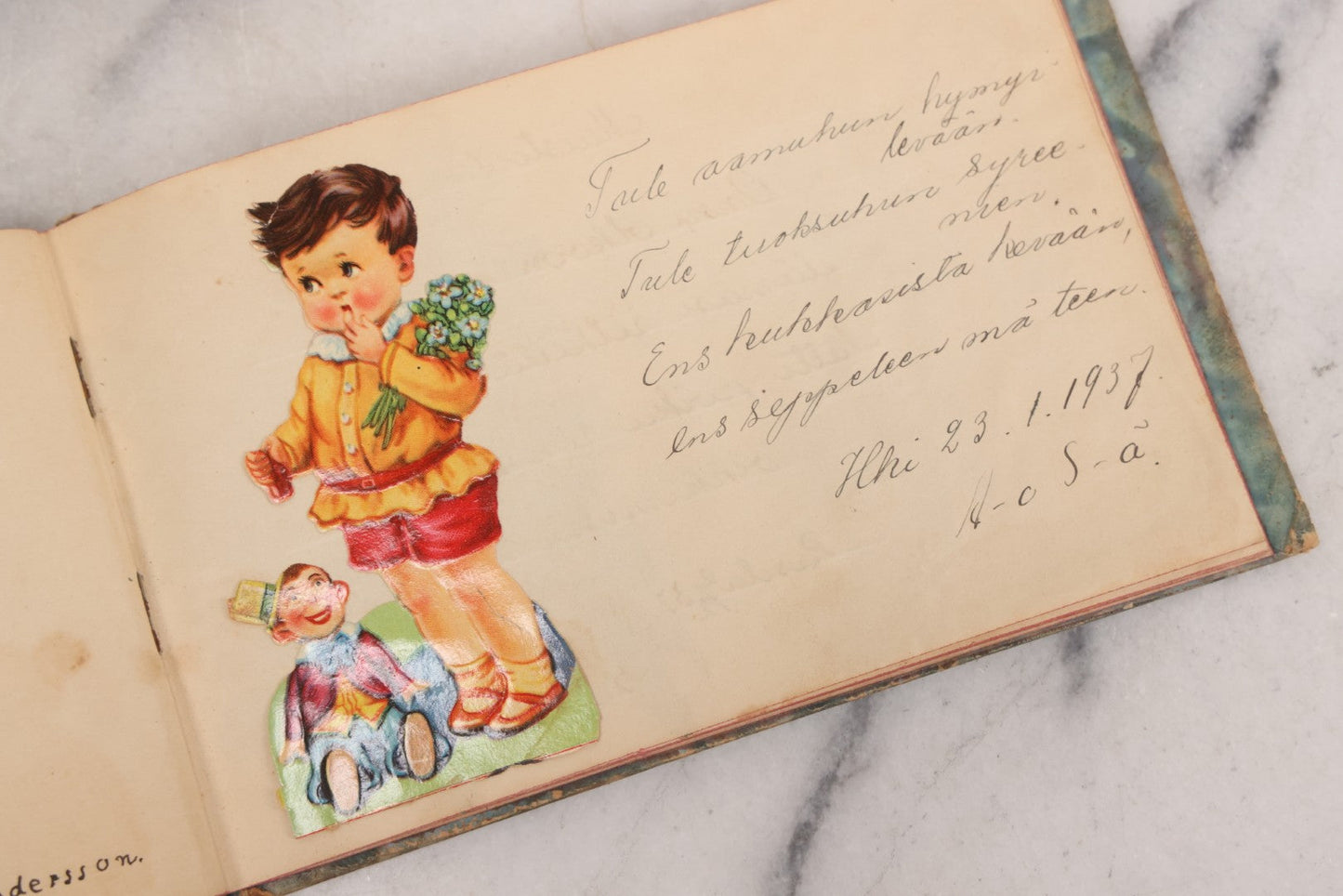 Lot 081 - Pair Of Vintage Finnish Ephemera Booklets Having Belonged To Sylvia "Sylvi" Sofia Suominen (1917 - 2010) Including Autograph And Scrapbook Album Given On Christmas 1936 In Helsinki, Finland And "Song And Story" Homework School Notebook