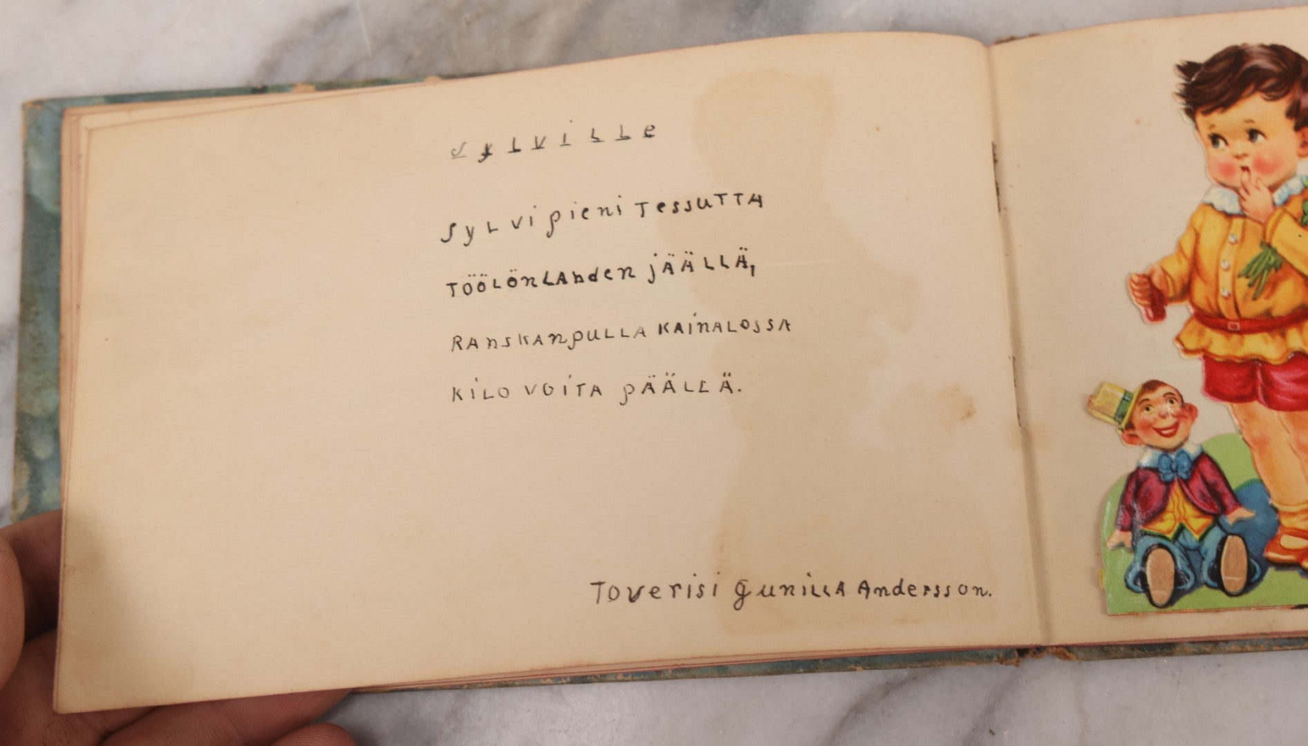 Lot 081 - Pair Of Vintage Finnish Ephemera Booklets Having Belonged To Sylvia "Sylvi" Sofia Suominen (1917 - 2010) Including Autograph And Scrapbook Album Given On Christmas 1936 In Helsinki, Finland And "Song And Story" Homework School Notebook