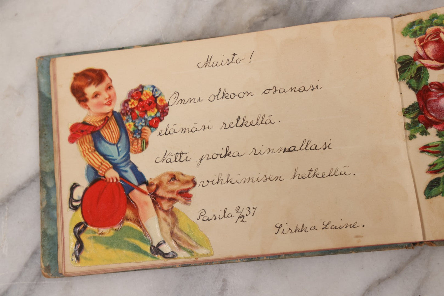 Lot 081 - Pair Of Vintage Finnish Ephemera Booklets Having Belonged To Sylvia "Sylvi" Sofia Suominen (1917 - 2010) Including Autograph And Scrapbook Album Given On Christmas 1936 In Helsinki, Finland And "Song And Story" Homework School Notebook