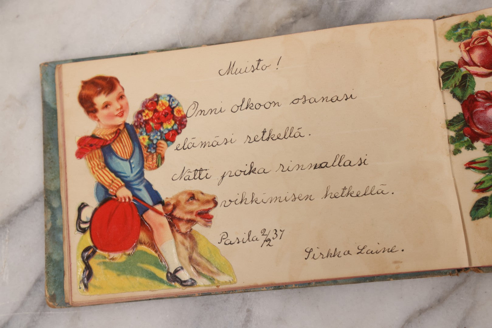 Lot 081 - Pair Of Vintage Finnish Ephemera Booklets Having Belonged To Sylvia "Sylvi" Sofia Suominen (1917 - 2010) Including Autograph And Scrapbook Album Given On Christmas 1936 In Helsinki, Finland And "Song And Story" Homework School Notebook