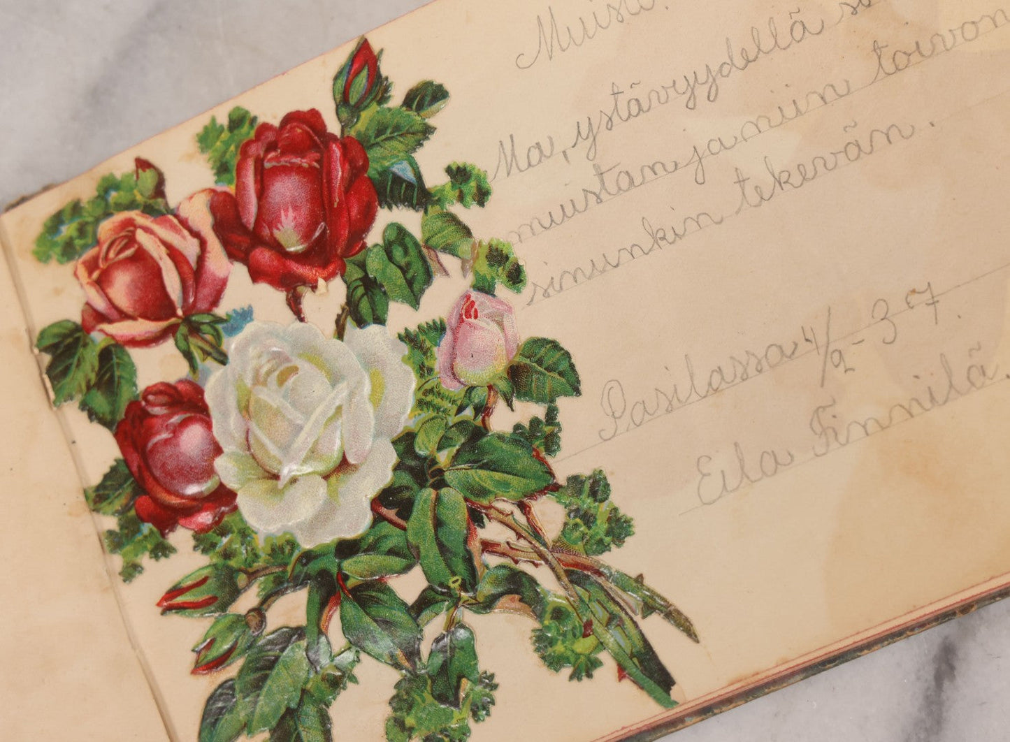 Lot 081 - Pair Of Vintage Finnish Ephemera Booklets Having Belonged To Sylvia "Sylvi" Sofia Suominen (1917 - 2010) Including Autograph And Scrapbook Album Given On Christmas 1936 In Helsinki, Finland And "Song And Story" Homework School Notebook