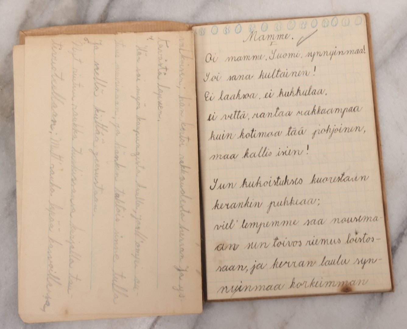 Lot 081 - Pair Of Vintage Finnish Ephemera Booklets Having Belonged To Sylvia "Sylvi" Sofia Suominen (1917 - 2010) Including Autograph And Scrapbook Album Given On Christmas 1936 In Helsinki, Finland And "Song And Story" Homework School Notebook