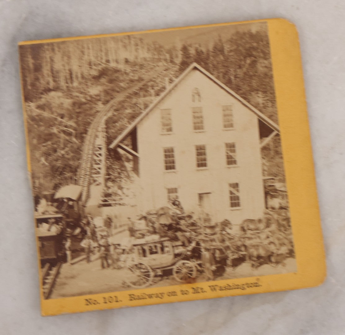 Lot 084 - Grouping Of Four (And A Half) Antique Stereoview Stereocards With Photos Of Landmarks In The White Mountains, New Hampshire, Including The Old Man Of The Mountain, Tip Top House & Jacob's Ladder, Mt. Washington, And Frankenstein & Trestle Train