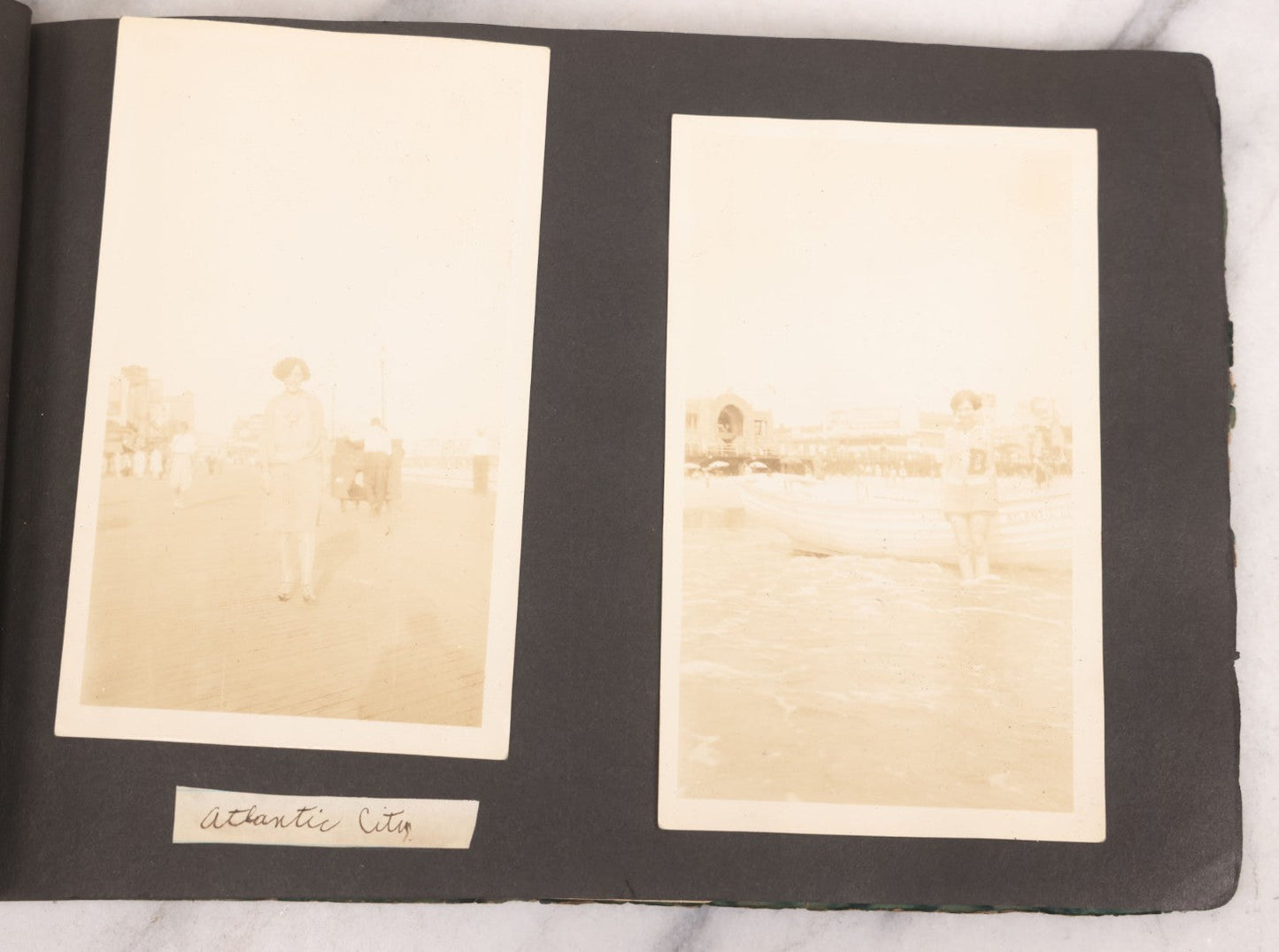Lot 086 - Pair Of Rough Condition Vintage Snapshot Photo Albums With Dozens Of Photos Including Many Taken On And Around Heinz Pier, Atlantic City, New Jersey, And Other Lakes And Beaches In Upstate, New York