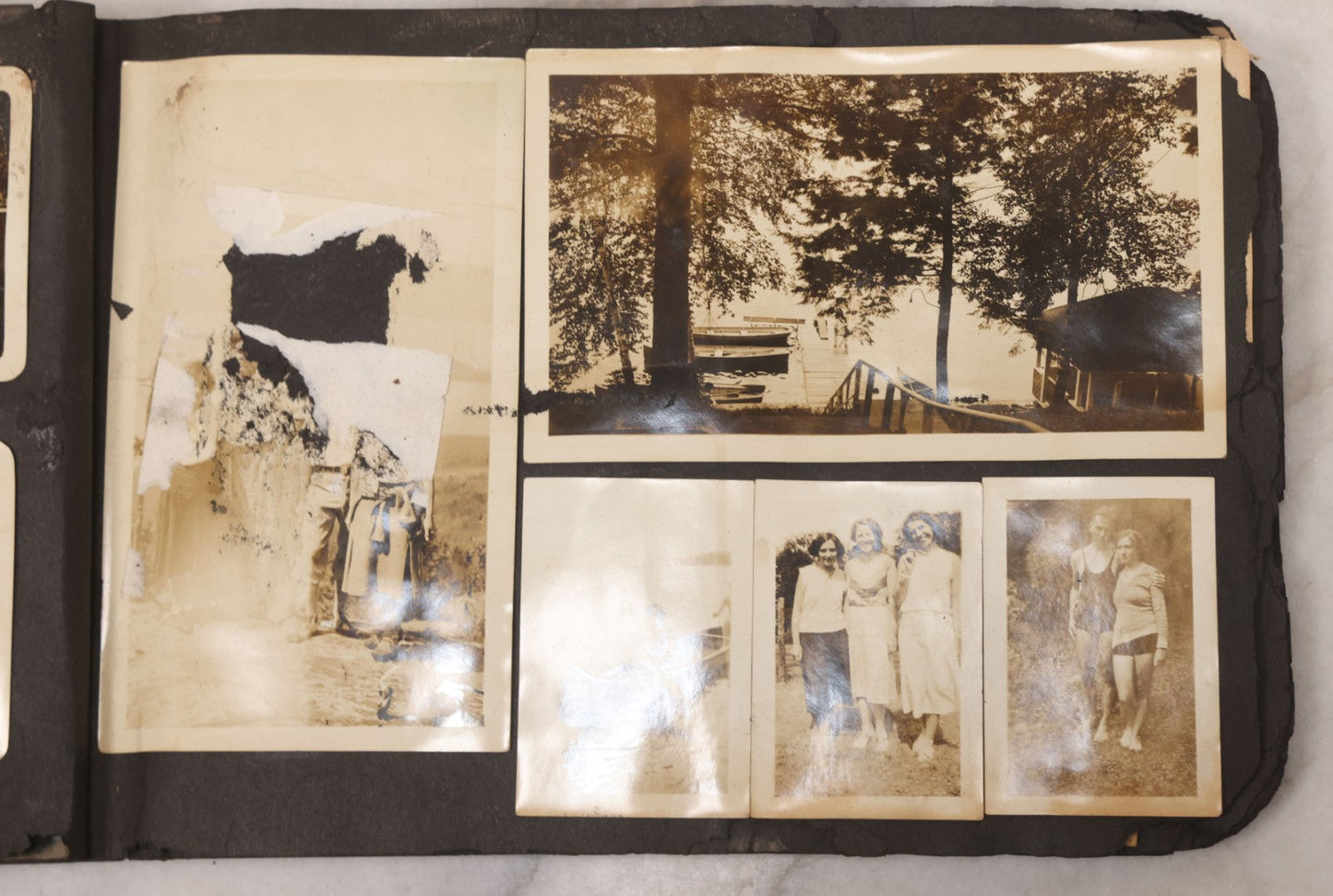 Lot 086 - Pair Of Rough Condition Vintage Snapshot Photo Albums With Dozens Of Photos Including Many Taken On And Around Heinz Pier, Atlantic City, New Jersey, And Other Lakes And Beaches In Upstate, New York