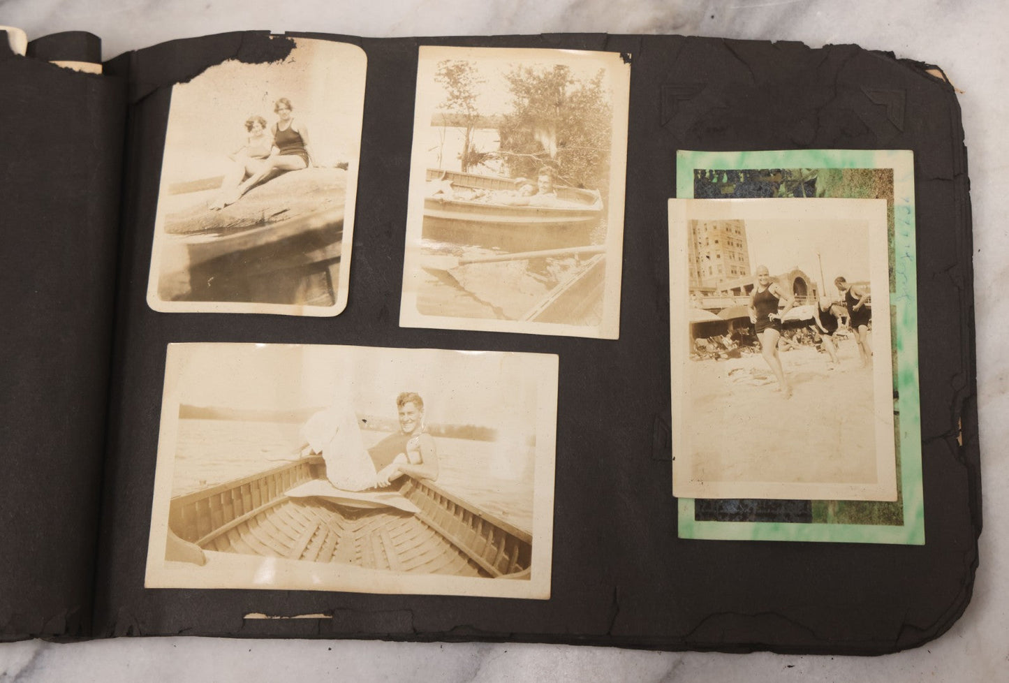 Lot 086 - Pair Of Rough Condition Vintage Snapshot Photo Albums With Dozens Of Photos Including Many Taken On And Around Heinz Pier, Atlantic City, New Jersey, And Other Lakes And Beaches In Upstate, New York