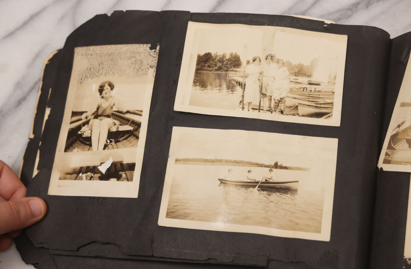 Lot 086 - Pair Of Rough Condition Vintage Snapshot Photo Albums With Dozens Of Photos Including Many Taken On And Around Heinz Pier, Atlantic City, New Jersey, And Other Lakes And Beaches In Upstate, New York