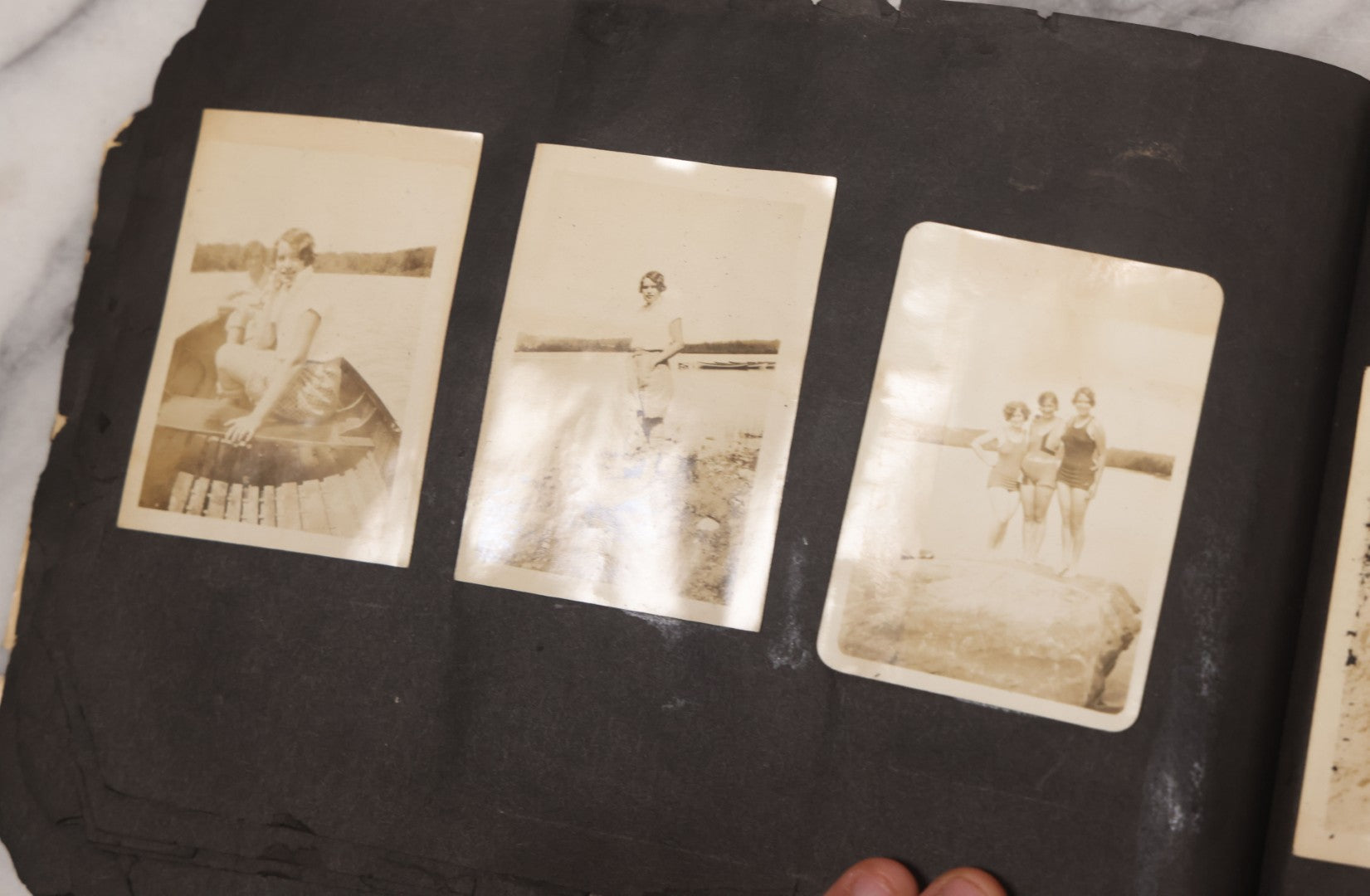 Lot 086 - Pair Of Rough Condition Vintage Snapshot Photo Albums With Dozens Of Photos Including Many Taken On And Around Heinz Pier, Atlantic City, New Jersey, And Other Lakes And Beaches In Upstate, New York