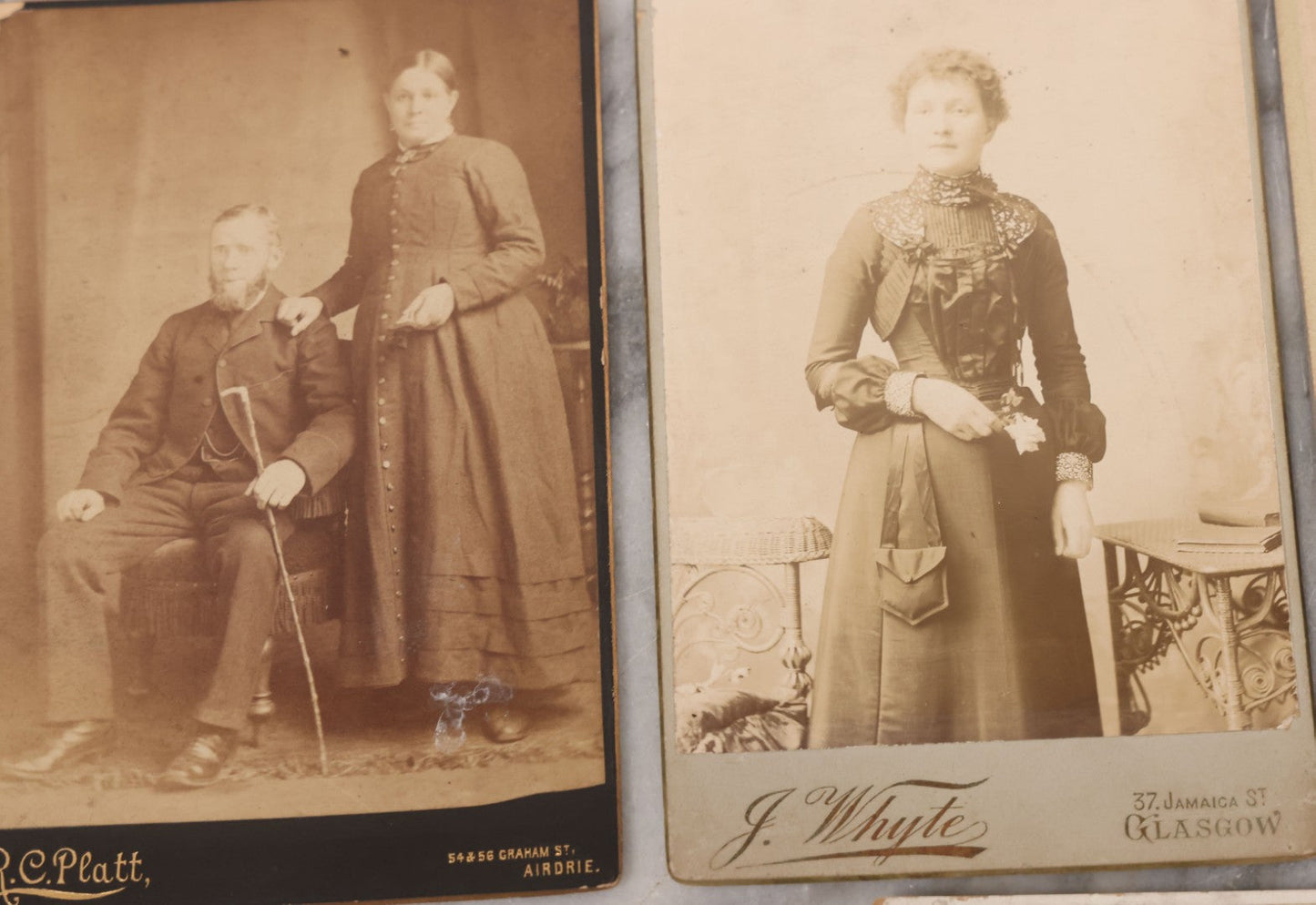 Lot 087 - Grouping Of Seven Scottish Cabinet Card Portrait Photographs Of Men Women And Children, Photographers Include J. Whyte, Hampton, Both Of Glasgow, Sharp Of Hamilton, Coatbridge, & Strathaven, R.C. Platt  And Craig's Studio, Both Of Airdrie